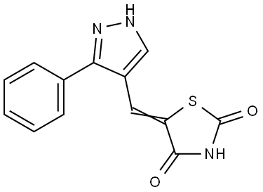 5-[(E)-(3-Phenyl-1H-pyrazol-4-yl)methylidene]-1,3-thiazolane-2,4-dione 结构式