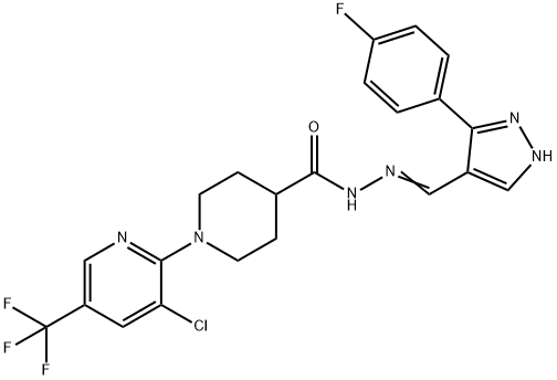 1-[3-CHLORO-5-(TRIFLUOROMETHYL)-2-PYRIDINYL]-N'-((E)-[3-(4-FLUOROPHENYL)-1H-PYRAZOL-4-YL]METHYLIDENE)-4-PIPERIDINECARBOHYDRAZIDE 结构式