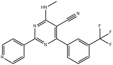 4-(METHYLAMINO)-2-(4-PYRIDINYL)-6-[3-(TRIFLUOROMETHYL)PHENYL]-5-PYRIMIDINECARBONITRILE 结构式