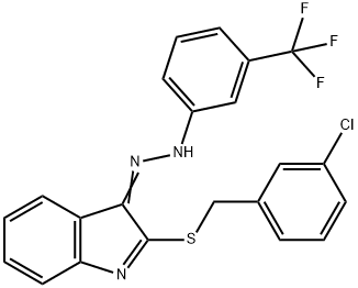 2-[(3-CHLOROBENZYL)SULFANYL]-3H-INDOL-3-ONE N-[3-(TRIFLUOROMETHYL)PHENYL]HYDRAZONE 结构式