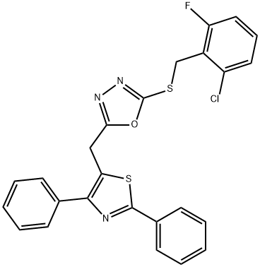 2-CHLORO-6-FLUOROBENZYL 5-[(2,4-DIPHENYL-1,3-THIAZOL-5-YL)METHYL]-1,3,4-OXADIAZOL-2-YL SULFIDE 结构式