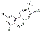 3-(6,8-Dichloro-4-oxo(4H-chromen-3-yl))-2-(2,2-dimethylpropanoyl)prop-2-enenitrile 结构式
