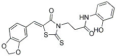 3-[(5Z)-5-(1,3-BENZODIOXOL-5-YLMETHYLENE)-4-OXO-2-THIOXO-1,3-THIAZOLIDIN-3-YL]-N-(2-HYDROXYPHENYL)PROPANAMIDE 结构式