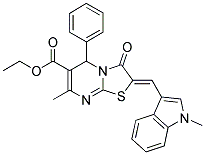 (Z)-ETHYL 7-METHYL-2-((1-METHYL-1H-INDOL-3-YL)METHYLENE)-3-OXO-5-PHENYL-3,5-DIHYDRO-2H-THIAZOLO[3,2-A]PYRIMIDINE-6-CARBOXYLATE 结构式