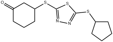 3-([5-(CYCLOPENTYLSULFANYL)-1,3,4-THIADIAZOL-2-YL]SULFANYL)CYCLOHEXANONE 结构式