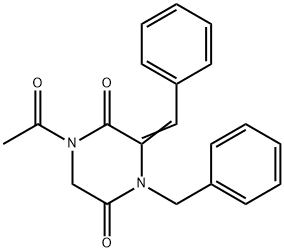 1-ACETYL-4-BENZYL-3-(PHENYLMETHYLENE)TETRAHYDRO-2,5-PYRAZINEDIONE 结构式
