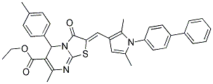 (Z)-ETHYL 2-((1-(BIPHENYL-4-YL)-2,5-DIMETHYL-1H-PYRROL-3-YL)METHYLENE)-7-METHYL-3-OXO-5-P-TOLYL-3,5-DIHYDRO-2H-THIAZOLO[3,2-A]PYRIMIDINE-6-CARBOXYLATE 结构式