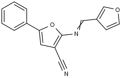 (E)-2-((呋喃-3-基亚甲基)氨基)-5-苯基呋喃-3-甲腈 结构式