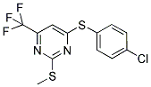 4-CHLOROPHENYL 2-(METHYLSULFANYL)-6-(TRIFLUOROMETHYL)-4-PYRIMIDINYL SULFIDE 结构式