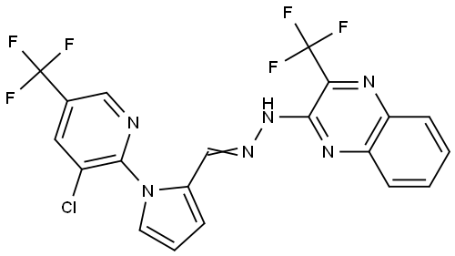 1-[3-Chloro-5-(trifluoromethyl)-2-pyridinyl]-1H-pyrrole-2-carbaldehyde N-[3-(trifluoromethyl)-2-quinoxalinyl]hydrazone 结构式