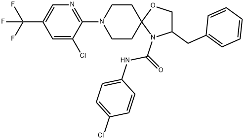 3-Benzyl-N-(4-chlorophenyl)-8-[3-chloro-5-(trifluoromethyl)-2-pyridinyl]-1-oxa-4,8-diazaspiro[4.5]decane-4-carboxamide 结构式