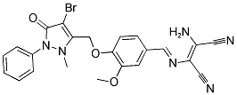(1-Amino-2-aza-3-(4-((4-bromo-2-methyl-5-oxo-1-phenyl(3-pyrazolin-3-yl))methoxy)-3-methoxyphenyl)prop-2-enylidene)methane-1,1-dicarbonitrile 结构式