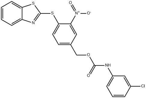 4-(1,3-Benzothiazol-2-ylsulfanyl)-3-nitrobenzyl N-(3-chlorophenyl)carbamate 结构式