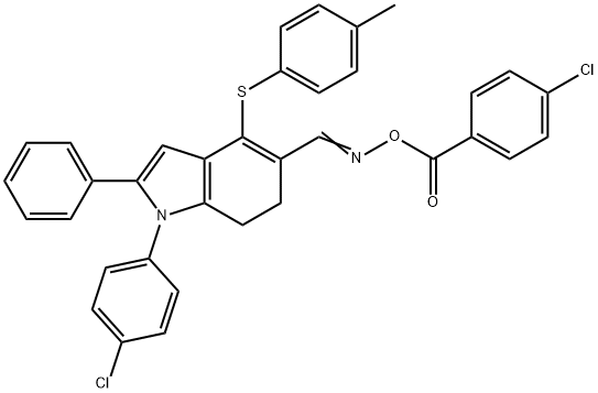 5-(([(4-CHLOROBENZOYL)OXY]IMINO)METHYL)-1-(4-CHLOROPHENYL)-4-[(4-METHYLPHENYL)SULFANYL]-2-PHENYL-6,7-DIHYDRO-1H-INDOLE 结构式
