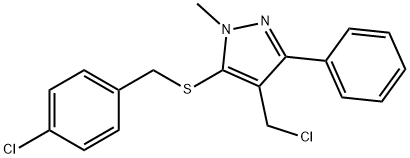4-CHLOROBENZYL 4-(CHLOROMETHYL)-1-METHYL-3-PHENYL-1H-PYRAZOL-5-YL SULFIDE 结构式