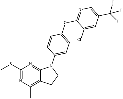 3-CHLORO-5-(TRIFLUOROMETHYL)-2-PYRIDINYL 4-[4-METHYL-2-(METHYLSULFANYL)-5,6-DIHYDRO-7H-PYRROLO[2,3-D]PYRIMIDIN-7-YL]PHENYL ETHER 结构式