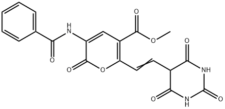 METHYL 3-(BENZOYLAMINO)-2-OXO-6-[(E)-2-(2,4,6-TRIHYDROXY-5-PYRIMIDINYL)ETHENYL]-2H-PYRAN-5-CARBOXYLATE 结构式