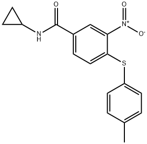 N-CYCLOPROPYL-4-[(4-METHYLPHENYL)SULFANYL]-3-NITROBENZENECARBOXAMIDE 结构式