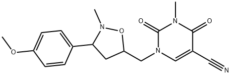 1-([3-(4-METHOXYPHENYL)-2-METHYLTETRAHYDRO-5-ISOXAZOLYL]METHYL)-3-METHYL-2,4-DIOXO-1,2,3,4-TETRAHYDRO-5-PYRIMIDINECARBONITRILE 结构式