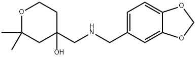 4-([(BENZO[1,3]DIOXOL-5-YLMETHYL)-AMINO]-METHYL)-2,2-DIMETHYL-TETRAHYDRO-PYRAN-4-OL 结构式