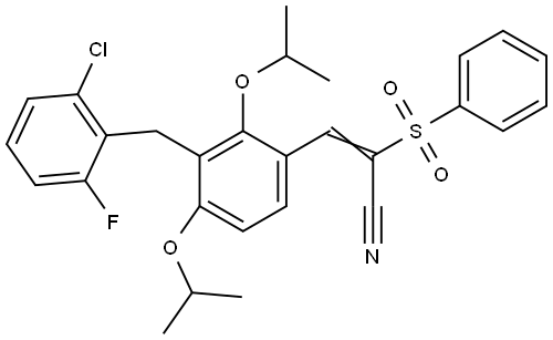 (E)-3-[3-(2-Chloro-6-fluorobenzyl)-2,4-diisopropoxyphenyl]-2-(phenylsulfonyl)-2-propenenitrile 结构式