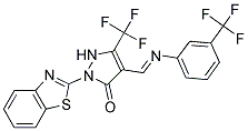 2-(1,3-BENZOTHIAZOL-2-YL)-5-(TRIFLUOROMETHYL)-4-((E)-{[3-(TRIFLUOROMETHYL)PHENYL]IMINO}METHYL)-1,2-DIHYDRO-3H-PYRAZOL-3-ONE 结构式