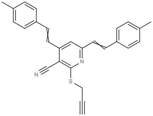 4,6-Bis(4-methylstyryl)-2-(2-propynylsulfanyl)nicotinonitrile 结构式