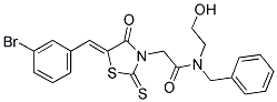 N-BENZYL-2-[(5Z)-5-(3-BROMOBENZYLIDENE)-4-OXO-2-THIOXO-1,3-THIAZOLIDIN-3-YL]-N-(2-HYDROXYETHYL)ACETAMIDE 结构式