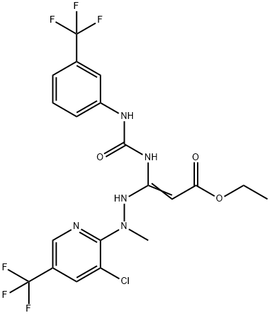 ETHYL 3-(2-[3-CHLORO-5-(TRIFLUOROMETHYL)-2-PYRIDINYL]-2-METHYLHYDRAZINO)-3-(([3-(TRIFLUOROMETHYL)ANILINO]CARBONYL)AMINO)ACRYLATE 结构式