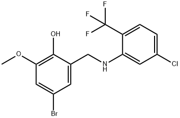 4-BROMO-2-([5-CHLORO-2-(TRIFLUOROMETHYL)ANILINO]METHYL)-6-METHOXYBENZENOL 结构式