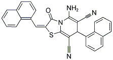 (E)-5-Amino-7-(naphthalen-1-yl)-2-(naphthalen-1-ylmethylene)-3-oxo-3,7-dihydro-2H-thiazolo[3,2-a]pyridine-6,8-dicarbonitrile 结构式