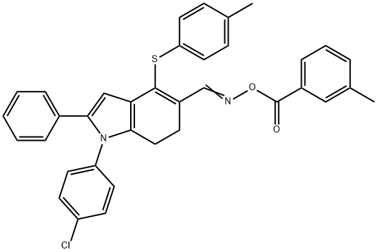 1-(4-CHLOROPHENYL)-5-(([(3-METHYLBENZOYL)OXY]IMINO)METHYL)-4-[(4-METHYLPHENYL)SULFANYL]-2-PHENYL-6,7-DIHYDRO-1H-INDOLE 结构式