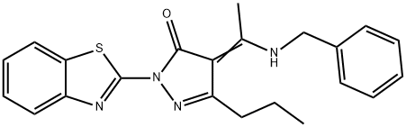 (4E)-2-(1,3-BENZOTHIAZOL-2-YL)-4-[1-(BENZYLAMINO)ETHYLIDENE]-5-PROPYL-2,4-DIHYDRO-3H-PYRAZOL-3-ONE 结构式