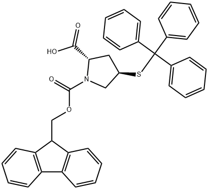 (2S,4R)-1-(((9H-芴-9-基)甲氧基)羰基)-4-(三苯甲基硫基)吡咯烷-2-羧酸 结构式