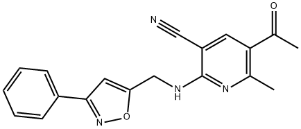 5-Acetyl-6-methyl-2-([(3-phenyl-5-isoxazolyl)methyl]amino)nicotinonitrile 结构式