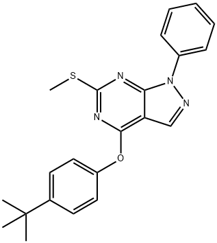 4-(tert-Butyl)phenyl 6-(methylsulfanyl)-1-phenyl-1H-pyrazolo[3,4-d]pyrimidin-4-yl ether 结构式