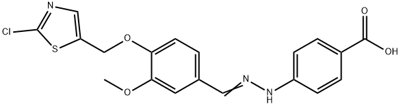 4-[2-((E)-(4-[(2-CHLORO-1,3-THIAZOL-5-YL)METHOXY]-3-METHOXYPHENYL)METHYLIDENE)HYDRAZINO]BENZENECARBOXYLIC ACID 结构式