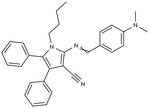 1-Butyl-2-(((E)-[4-(dimethylamino)phenyl]methylidene)amino)-4,5-diphenyl-1H-pyrrole-3-carbonitrile 结构式