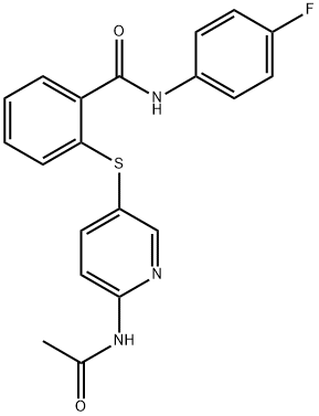 2-([6-(Acetylamino)-3-pyridinyl]sulfanyl)-N-(4-fluorophenyl)benzenecarboxamide 结构式