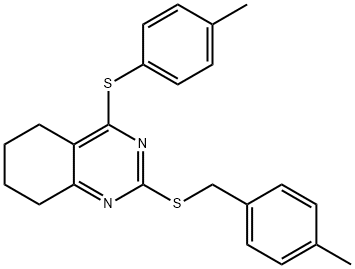 2-[(4-METHYLBENZYL)SULFANYL]-4-[(4-METHYLPHENYL)SULFANYL]-5,6,7,8-TETRAHYDROQUINAZOLINE 结构式