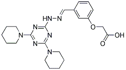 (E)-2-(3-((2-(4,6-Di(piperidin-1-yl)-1,3,5-triazin-2-yl)hydrazono)methyl)phenoxy)acetic acid 结构式