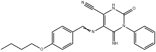 5-(1-Aza-2-(4-butoxyphenyl)vinyl)-4-imino-2-oxo-3-phenyl-1H-1,3-diazine-6-carbonitrile 结构式
