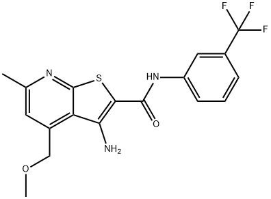 3-Amino-4-(methoxymethyl)-6-methyl-N-[3-(trifluoromethyl)phenyl]thieno[2,3-b]pyridine-2-carboxamide 结构式