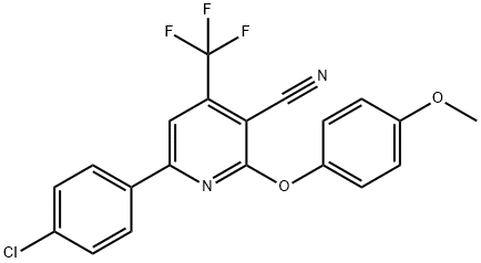 6-(4-CHLOROPHENYL)-2-(4-METHOXYPHENOXY)-4-(TRIFLUOROMETHYL)NICOTINONITRILE 结构式