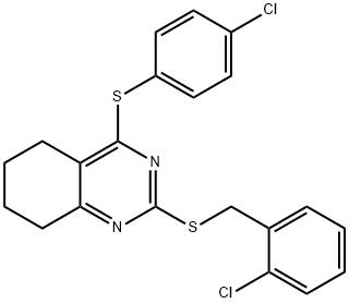 2-CHLOROBENZYL 4-[(4-CHLOROPHENYL)SULFANYL]-5,6,7,8-TETRAHYDRO-2-QUINAZOLINYL SULFIDE 结构式