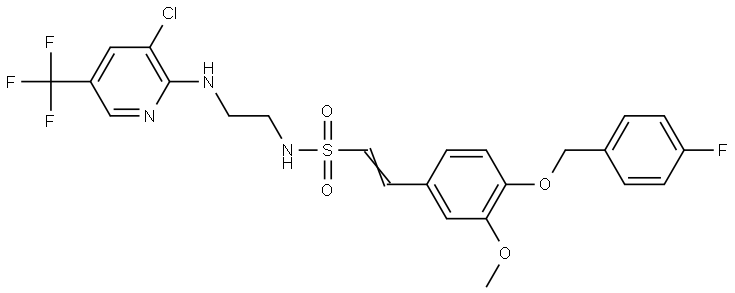 (E)-N-(2-([3-Chloro-5-(trifluoromethyl)-2-pyridinyl]amino)ethyl)-2-(4-[(4-fluorobenzyl)oxy]-3-methoxyphenyl)-1-ethenesulfonamide 结构式