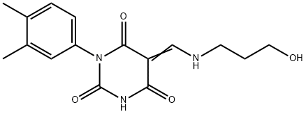 1-(3,4-DIMETHYLPHENYL)-5-([(3-HYDROXYPROPYL)AMINO]METHYLENE)-2,4,6(1H,3H,5H)-PYRIMIDINETRIONE 结构式