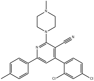 4-(2,4-DICHLOROPHENYL)-6-(4-METHYLPHENYL)-2-(4-METHYLPIPERAZINO)NICOTINONITRILE 结构式