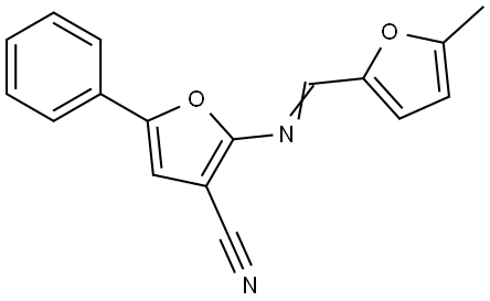 (E)-2-(((5-甲基呋喃-2-基)亚甲基)氨基)-5-苯基呋喃-3-腈 结构式