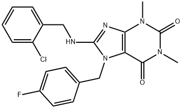 8-[(2-CHLOROBENZYL)AMINO]-7-(4-FLUOROBENZYL)-1,3-DIMETHYL-3,7-DIHYDRO-1H-PURINE-2,6-DIONE 结构式